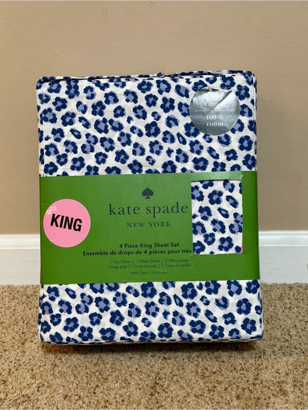 kate spade new york Navy Leopard King Sheet Set